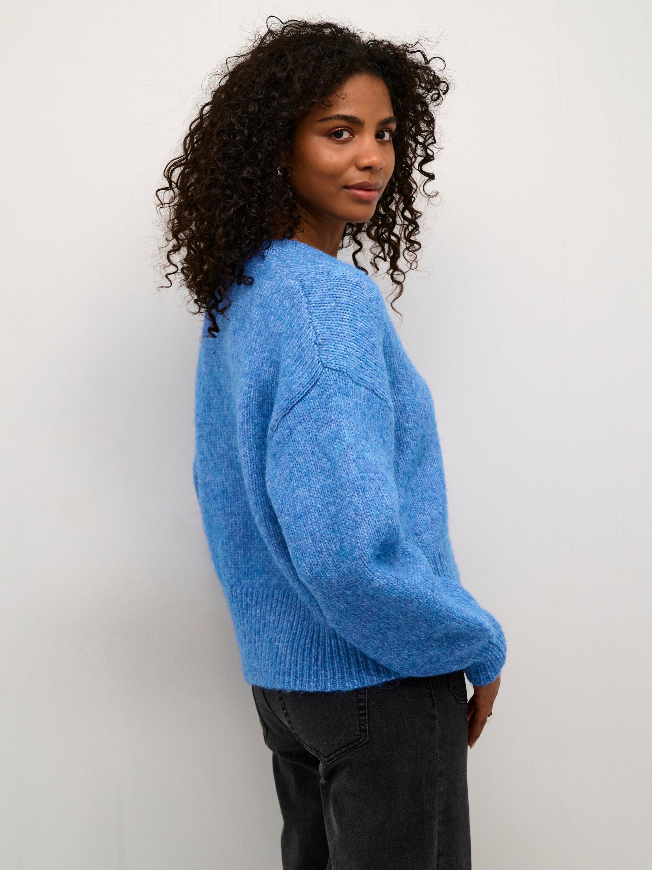 Product image 2 of 6, which shows KAFFE Trina V-Neck Jumper, Blue Melange, S
