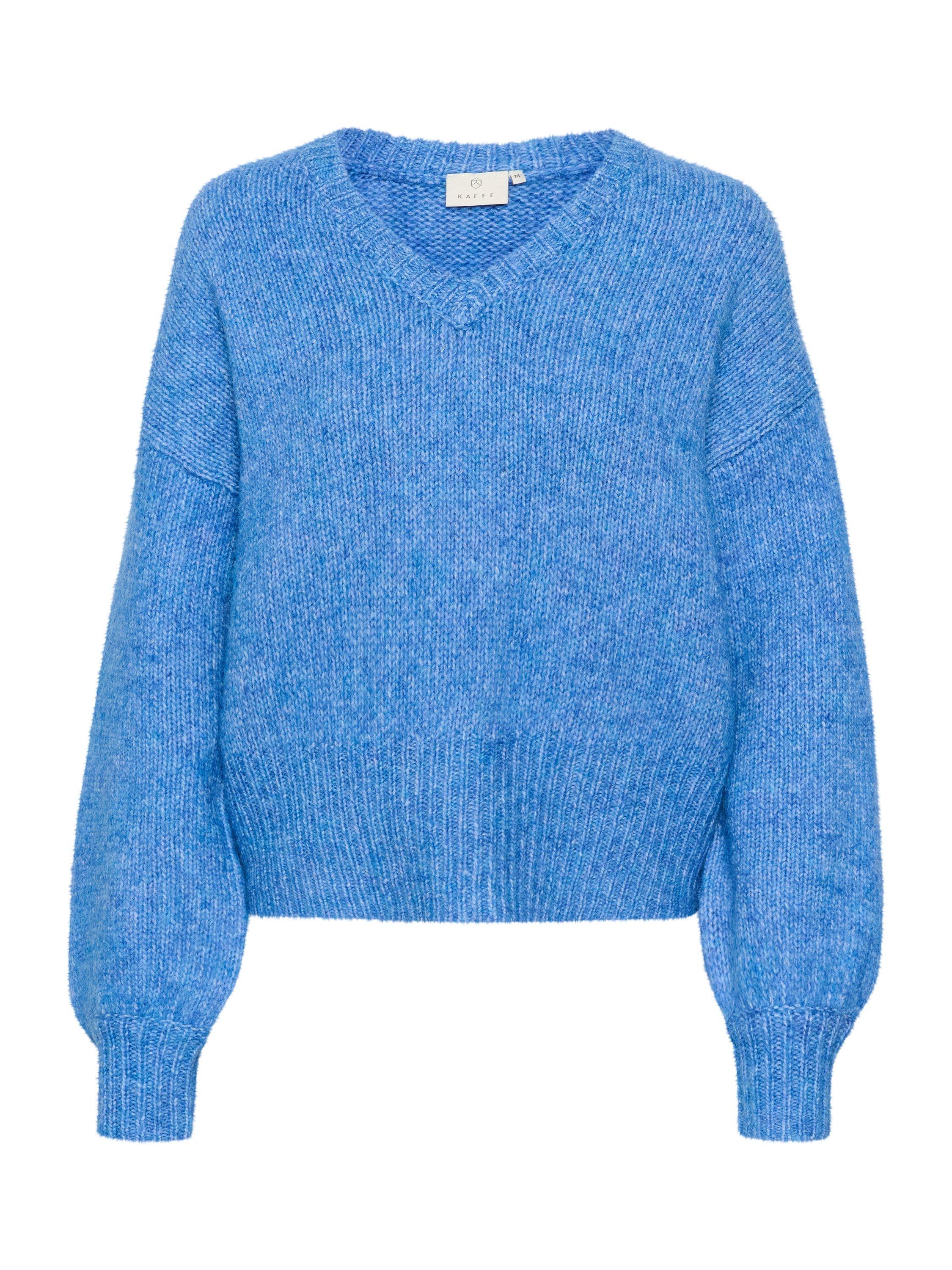 Product image 5 of 6, which shows KAFFE Trina V-Neck Jumper, Blue Melange, S