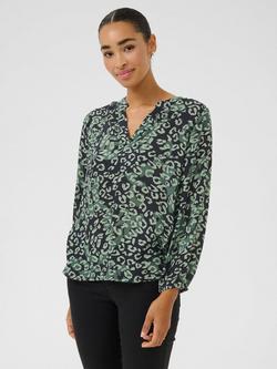 KAFFE Janne Animal Print Top, Green/Multi, Green/Multi
