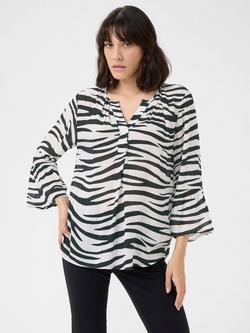 KAFFE Lea Zebra Print Top, White/Black