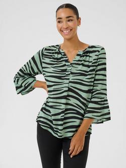 KAFFE Lea Zebra Print Top, Green/Black