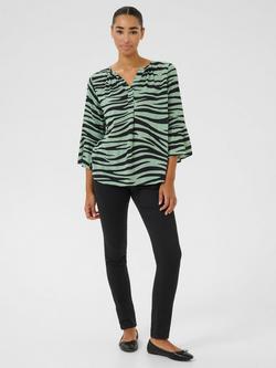 KAFFE Lea Zebra Print Top - view 2, Green/Black