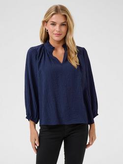 KAFFE Lena Notch Neck Top, Blue, Blue