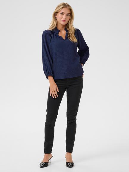 KAFFE Lena Notch Neck Top, Blue - view 2, Blue