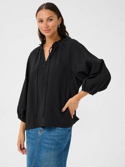 KAFFE Lianna Notch Neck Blouse, Black Deep