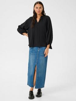 KAFFE Lianna Notch Neck Blouse - view 2, Black Deep