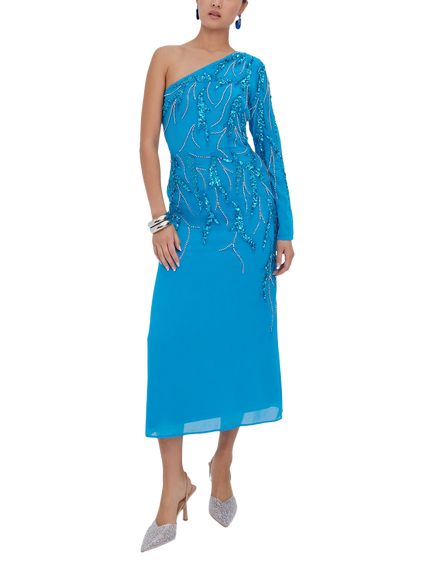 Raishma Elara Embellished One Shoulder Midi Dress, Blue