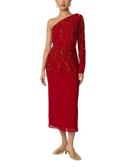 Raishma Elara Embellished One Shoulder Midi Dress, Red
