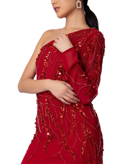 Raishma Elara Embellished One Shoulder Midi Dress - view 2, Red