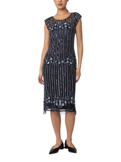 Raishma Kara Sequin Stripe Embellished Midi Dress, Black, Black