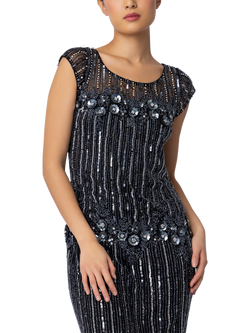Raishma Kara Sequin Stripe Embellished Midi Dress, Black - view 2, Black