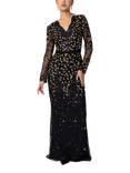 Raishma Thalia Sequin Bead Embellished V-Neck Gown, Black
