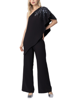 Raishma Gwen Sequin Embellished Asymmetric Wide Leg Jumpsuit, Black