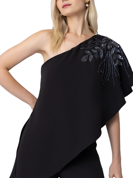 Raishma Gwen Sequin Embellished Asymmetric Wide Leg Jumpsuit - view 2, Black