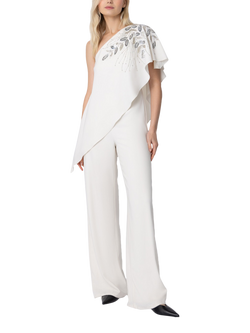 Raishma Gwen Sequin Embellished Asymmetric Wide Leg Jumpsuit, White