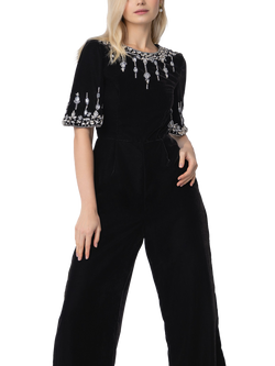 Raishma Luna Velvet Embellished Wide Leg Jumpsuit - view 2, Black