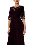 Raishma Luna Velvet Embellished Wide Leg Jumpsuit, Burgundy