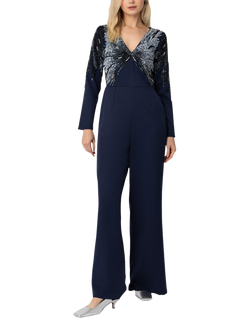 Raishma Piper Sequin Bodice Wide Leg Jumpsuit, Navy, Navy