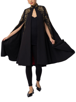 Raishma Nyx Floral Embroidered Cape, Black, Black