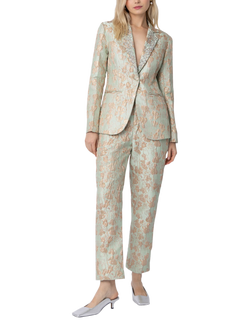 Raishma Cedrina Floral Jacquard Straight Leg Trousers, Green, Green