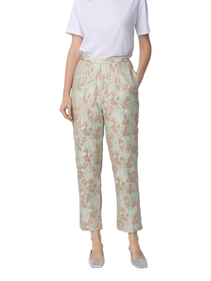 Raishma Cedrina Floral Jacquard Straight Leg Trousers, Green - view 2, Green