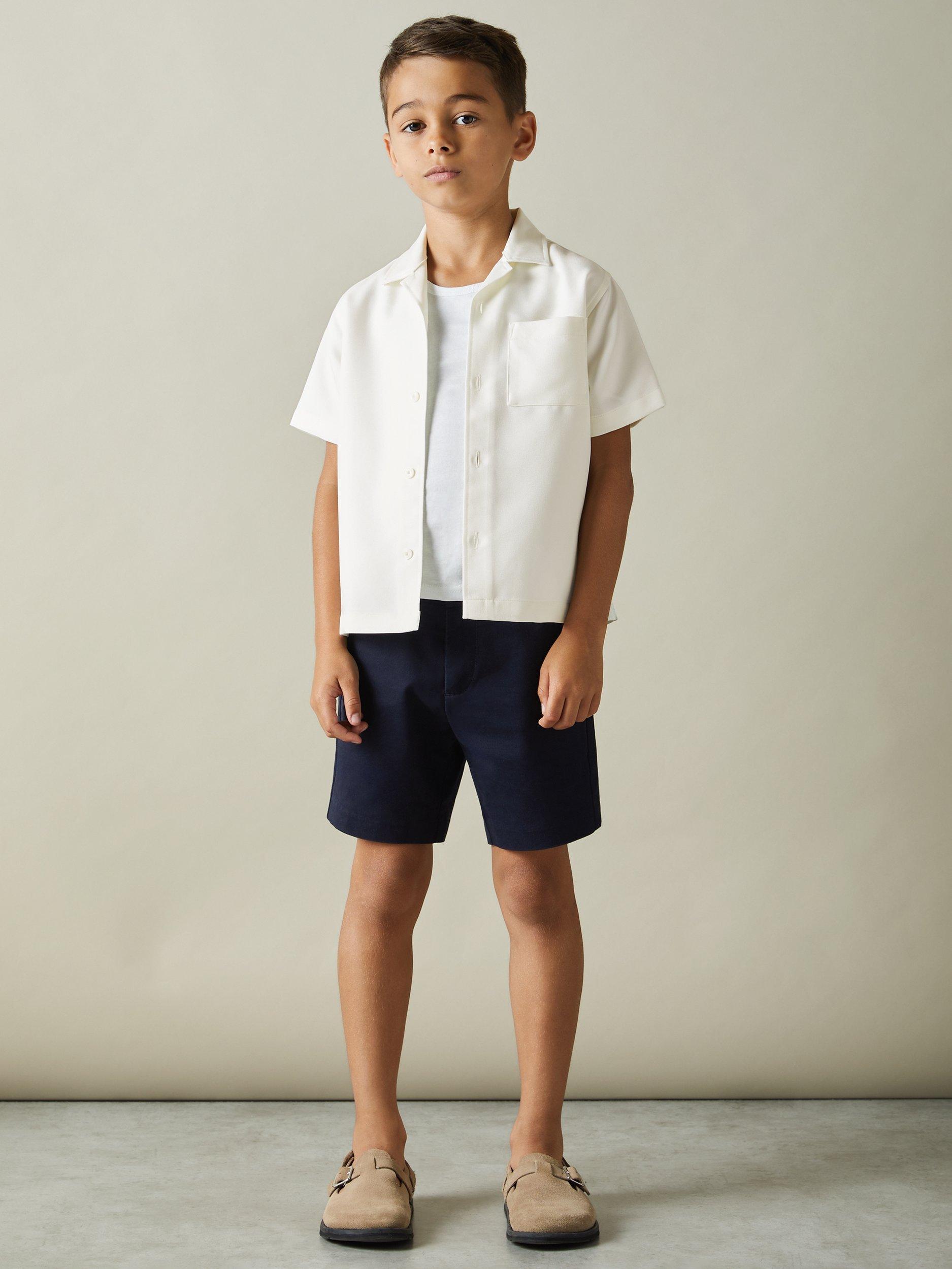 Product image 1 of 4, which shows Reiss Kids' Japane Short Sleeve Shirt, Off White, 3-4 years