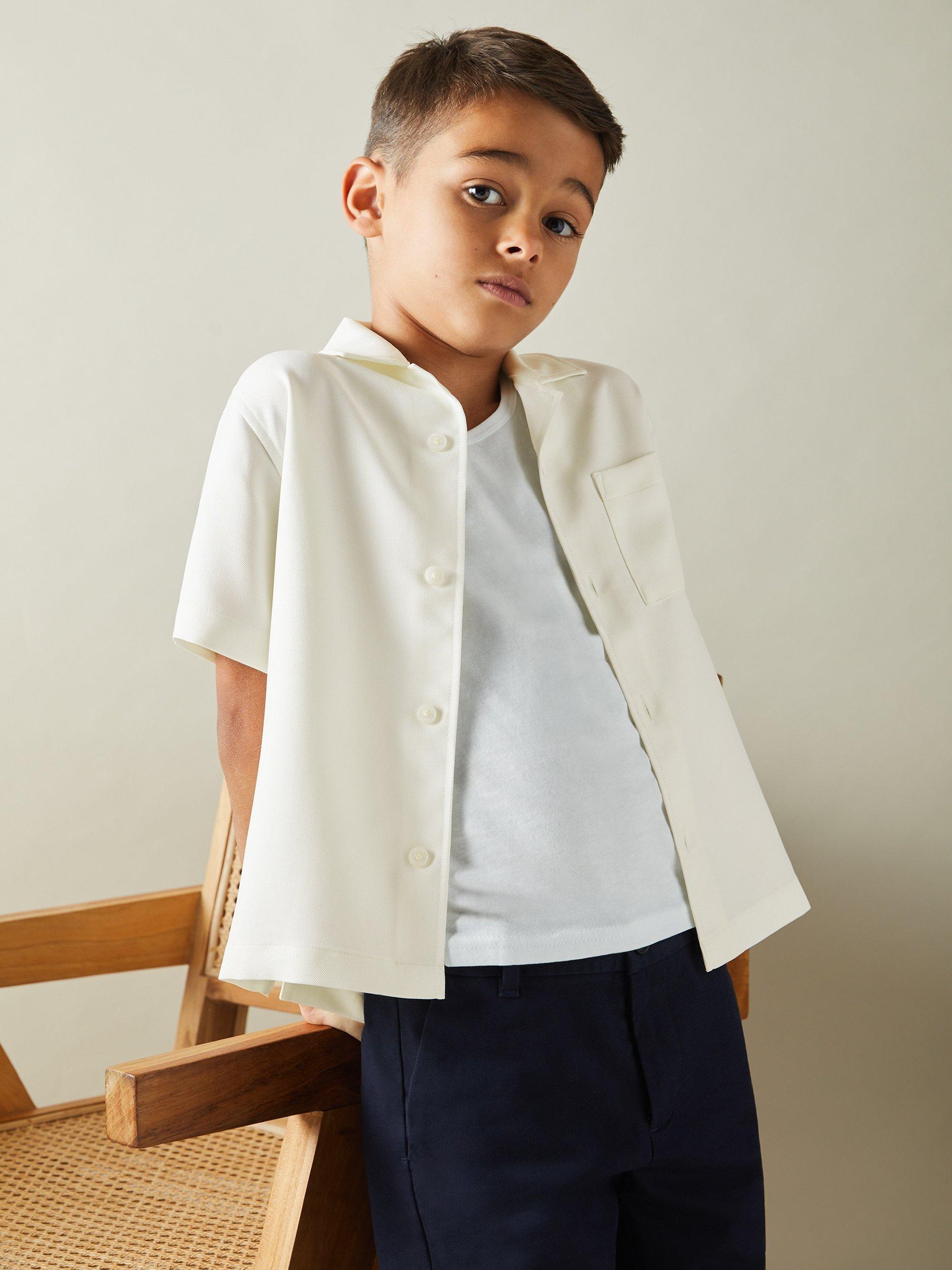 Product image 3 of 4, which shows Reiss Kids' Japane Short Sleeve Shirt, Off White, 3-4 years