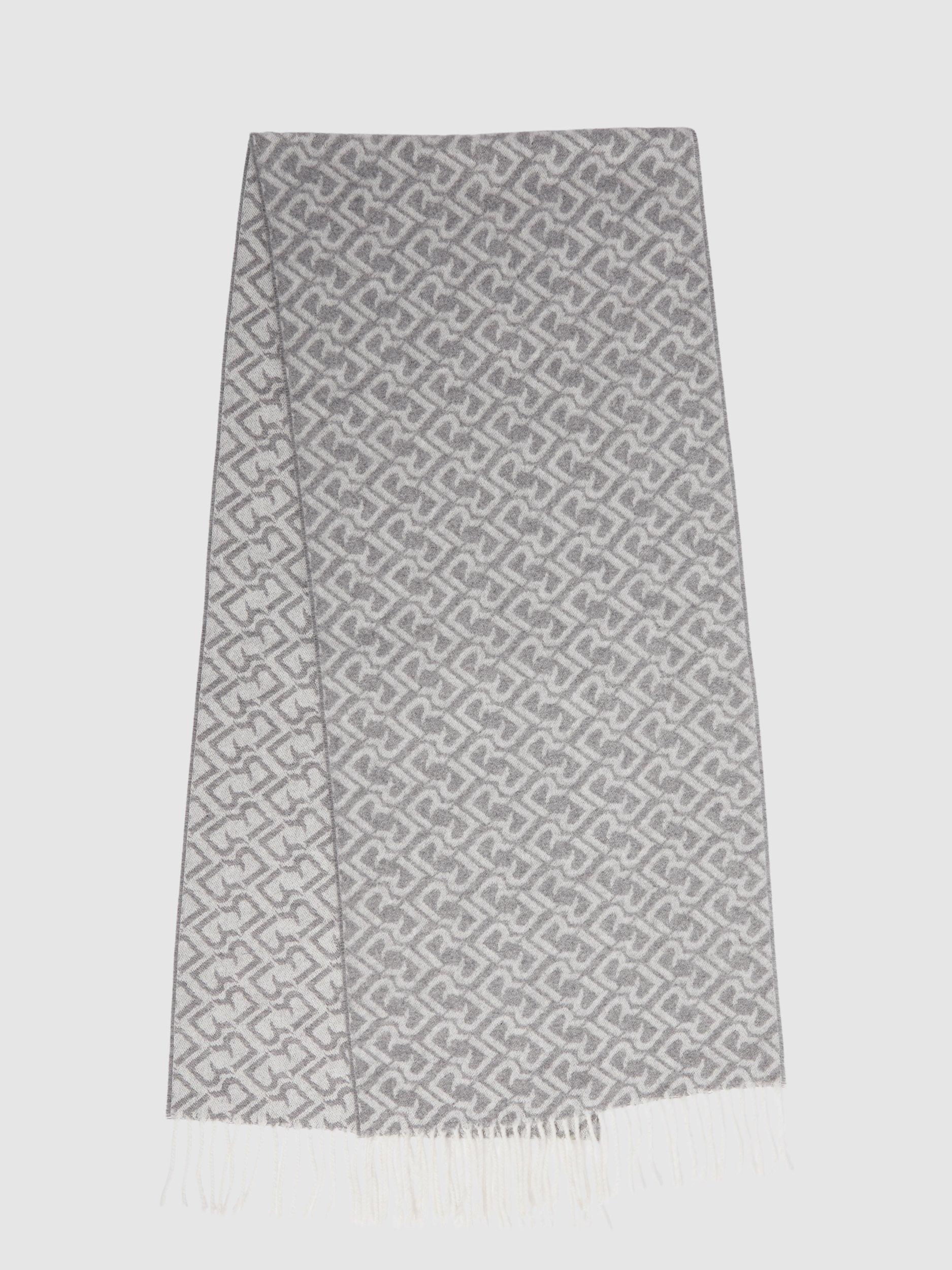 Reiss Bowen Logo Wool Blend Scarf, Charcoal/Off White