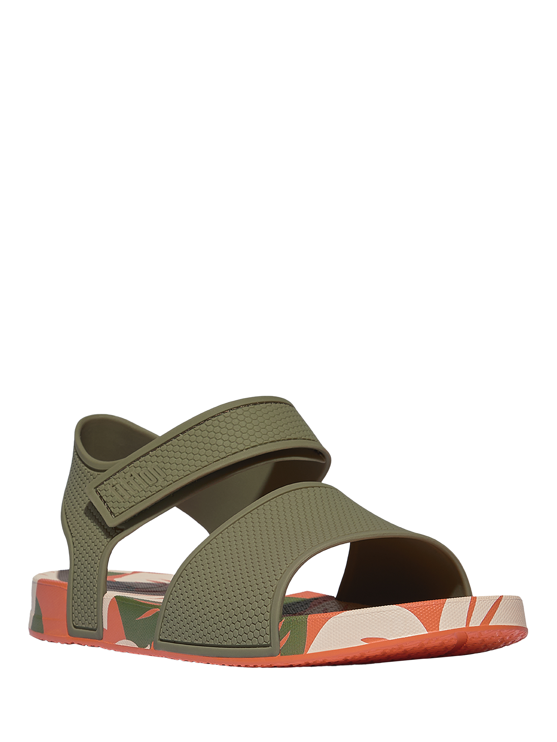 Product image 2 of 4, which shows FitFlop Kids' iQushion Leaf Print Sandals, Faded Sage, 1 Jnr