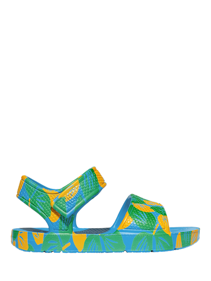 FitFlop Kids' iQushion Leaf Print Sandals, Beach Blue Mix, Beach Blue Mix
