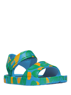 FitFlop Kids' iQushion Leaf Print Sandals, Beach Blue Mix - view 2, Beach Blue Mix