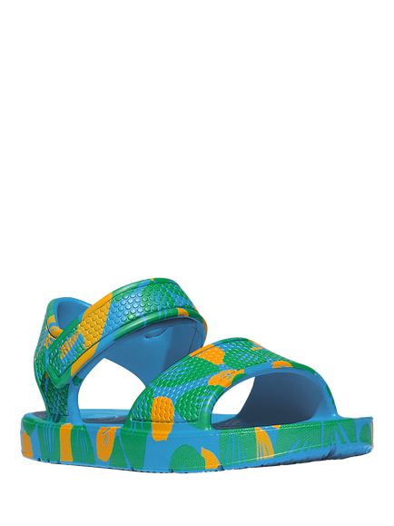 FitFlop Kids' iQushion Leaf Print Sandals, Beach Blue Mix - view 2, Beach Blue Mix