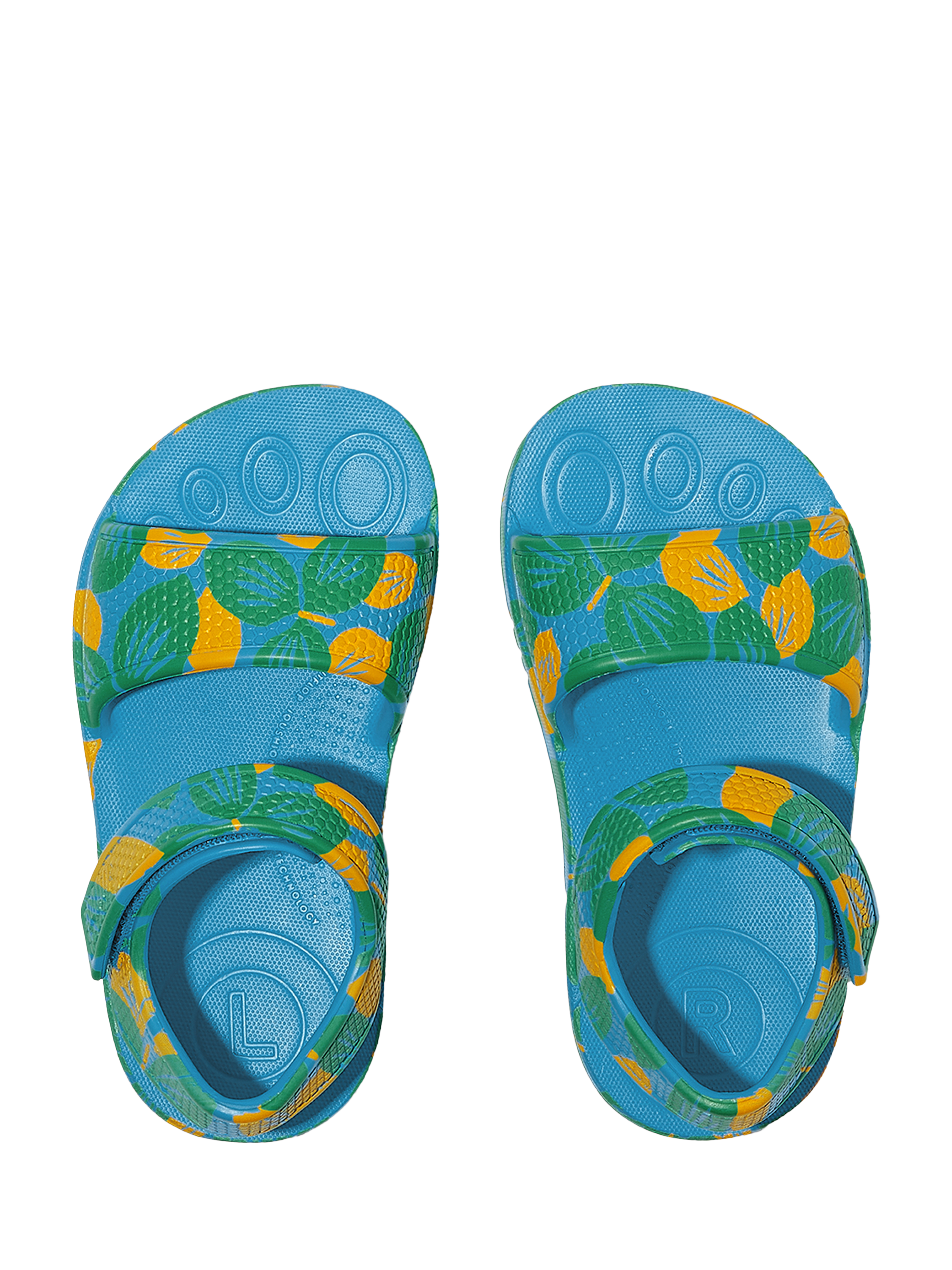 Product image 4 of 4, which shows FitFlop Kids' iQushion Leaf Print Sandals, Beach Blue Mix, 6 Jnr