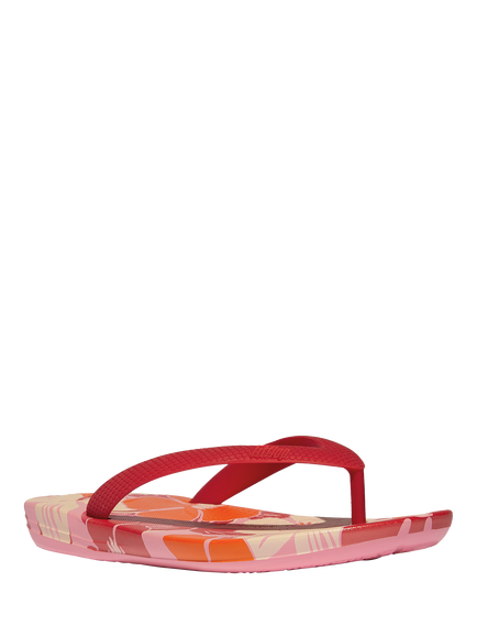 FitFlop Kids' iQushion Floral Print Flip Flops, Red/Multi - view 2, Red/Multi