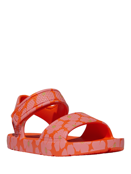 FitFlop Kids' iQushion Poppy Print Sandals, Pop Orange/Multi - view 2, Pop Orange/Multi
