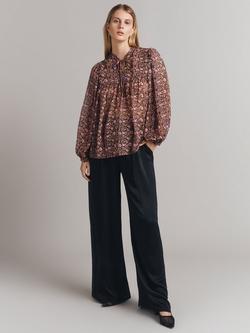 Ghost Jennifer Floral Tie Neck Top, Brown/Multi, Brown/Multi