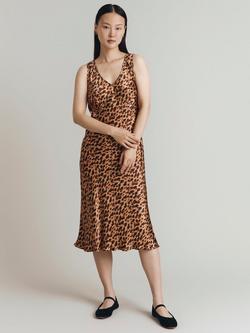 Ghost Sleeveless V-Neck Animal Print Satin Dress, Multi, Multi