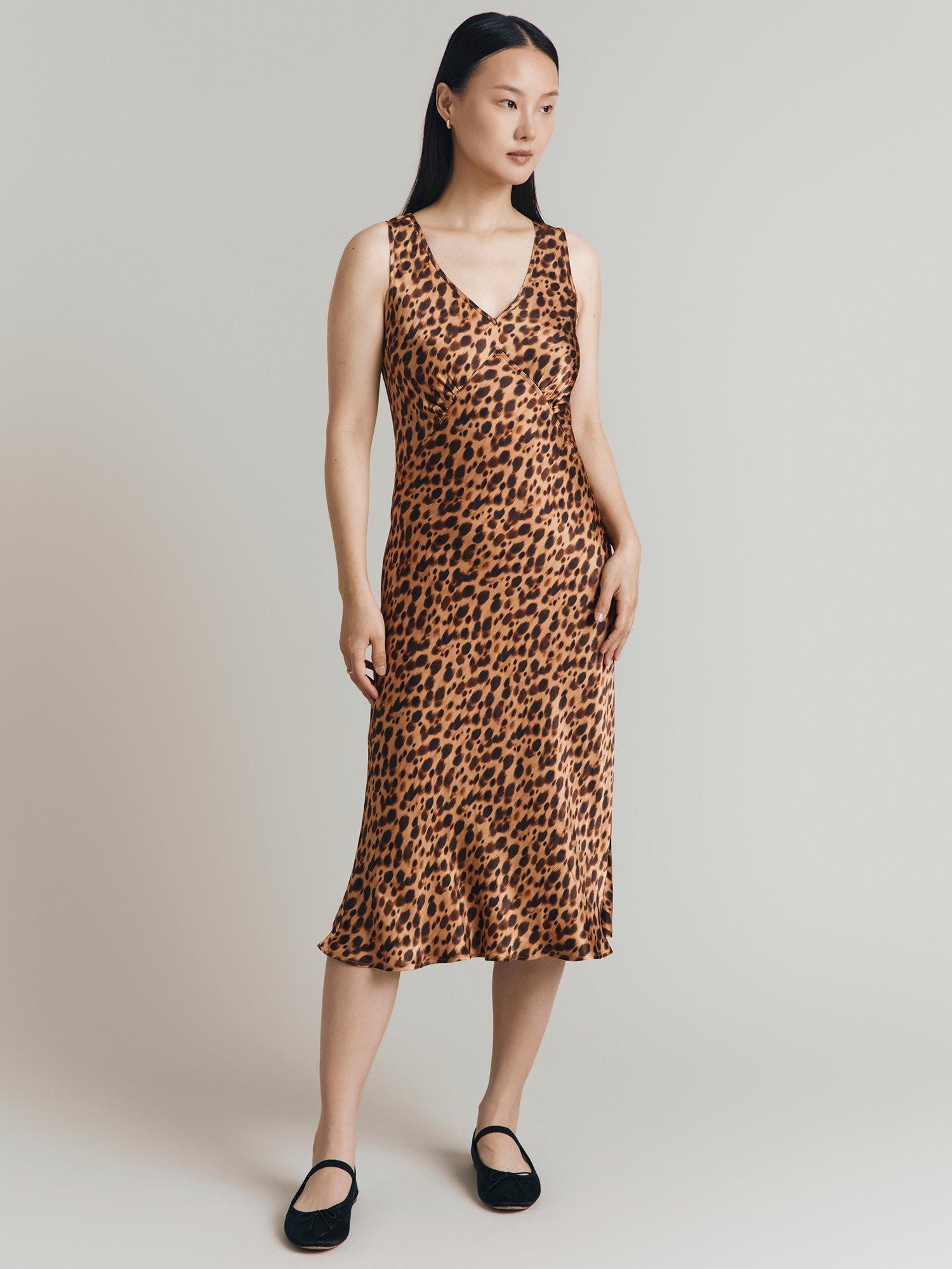 Fuego Short Sleeve V Neck Animal Sheath Dress