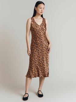 Ghost Sleeveless V-Neck Animal Print Satin Dress, Multi - view 2, Multi