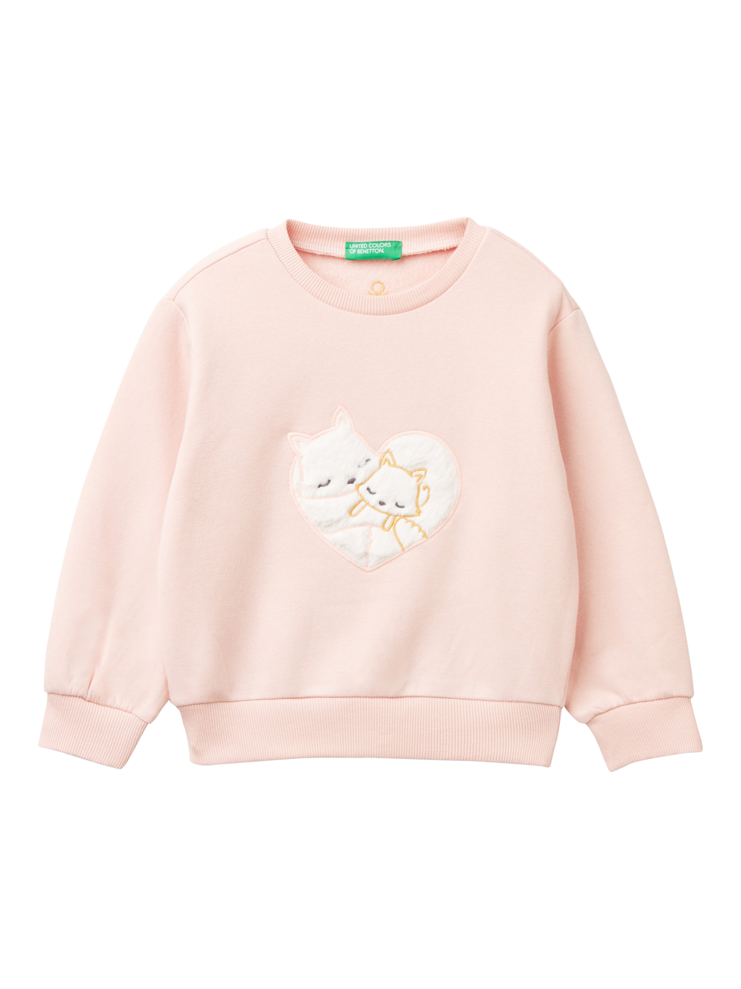 Product image 1 of 3, which shows Benetton Kids' Cotton Blend Embroidered Applique Sweatshirt, Pastel Pink/Multi, 4-5 years