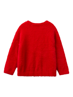 Benetton Kids' Fluffy Long Sleeve Jumper - view 2, Dark Red