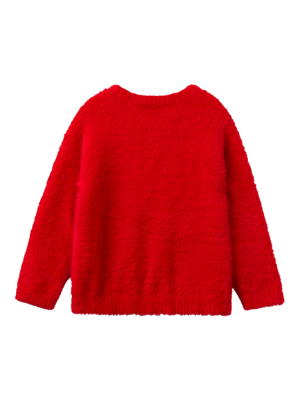 Benetton Kids' Fluffy Long Sleeve Jumper - view 2, Dark Red