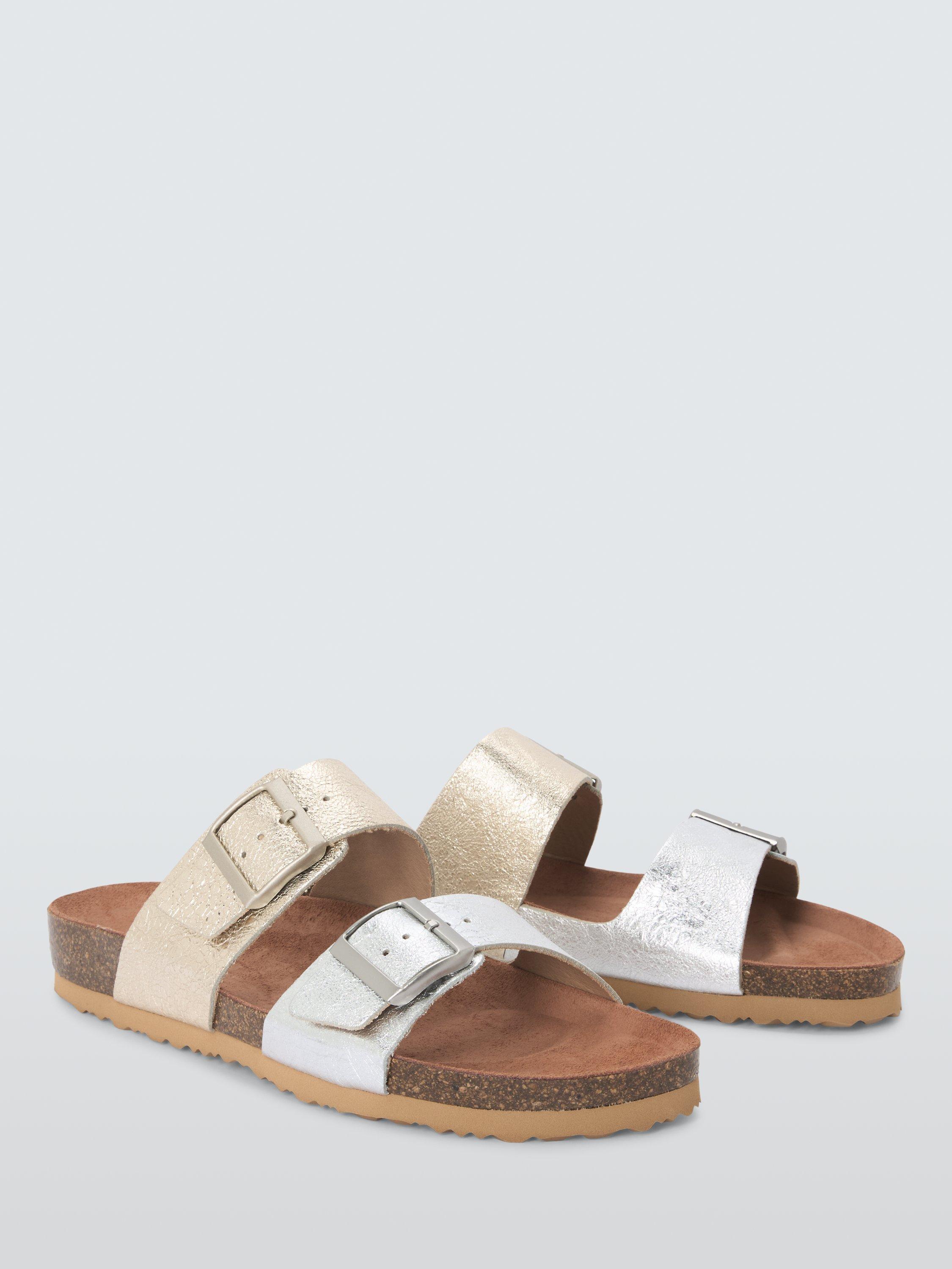 Product image 3 of 6, which shows John Lewis Lolly Leather Double Buckle Footbed Sandals, Metallic, 3