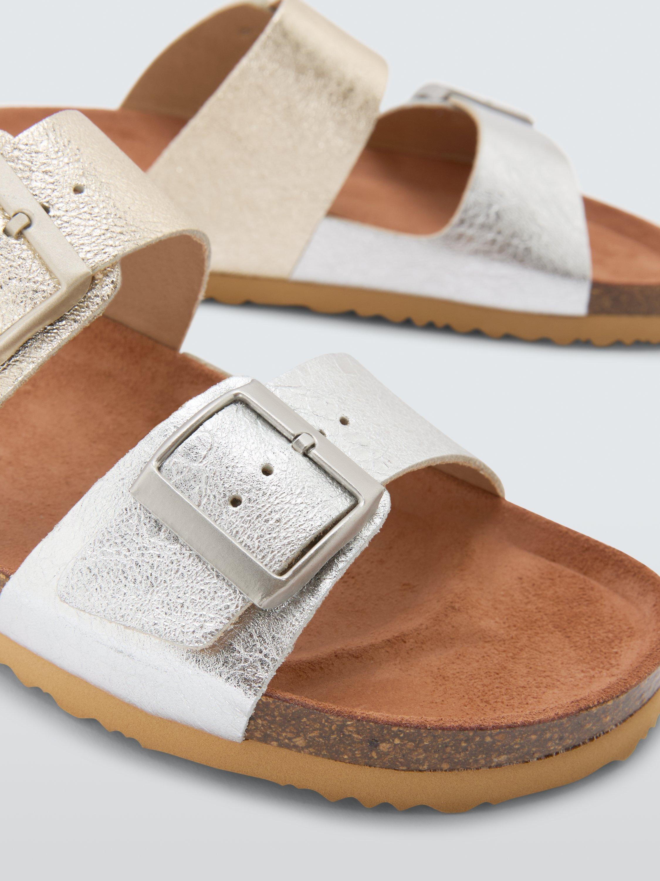 Product image 4 of 6, which shows John Lewis Lolly Leather Double Buckle Footbed Sandals, Metallic, 3