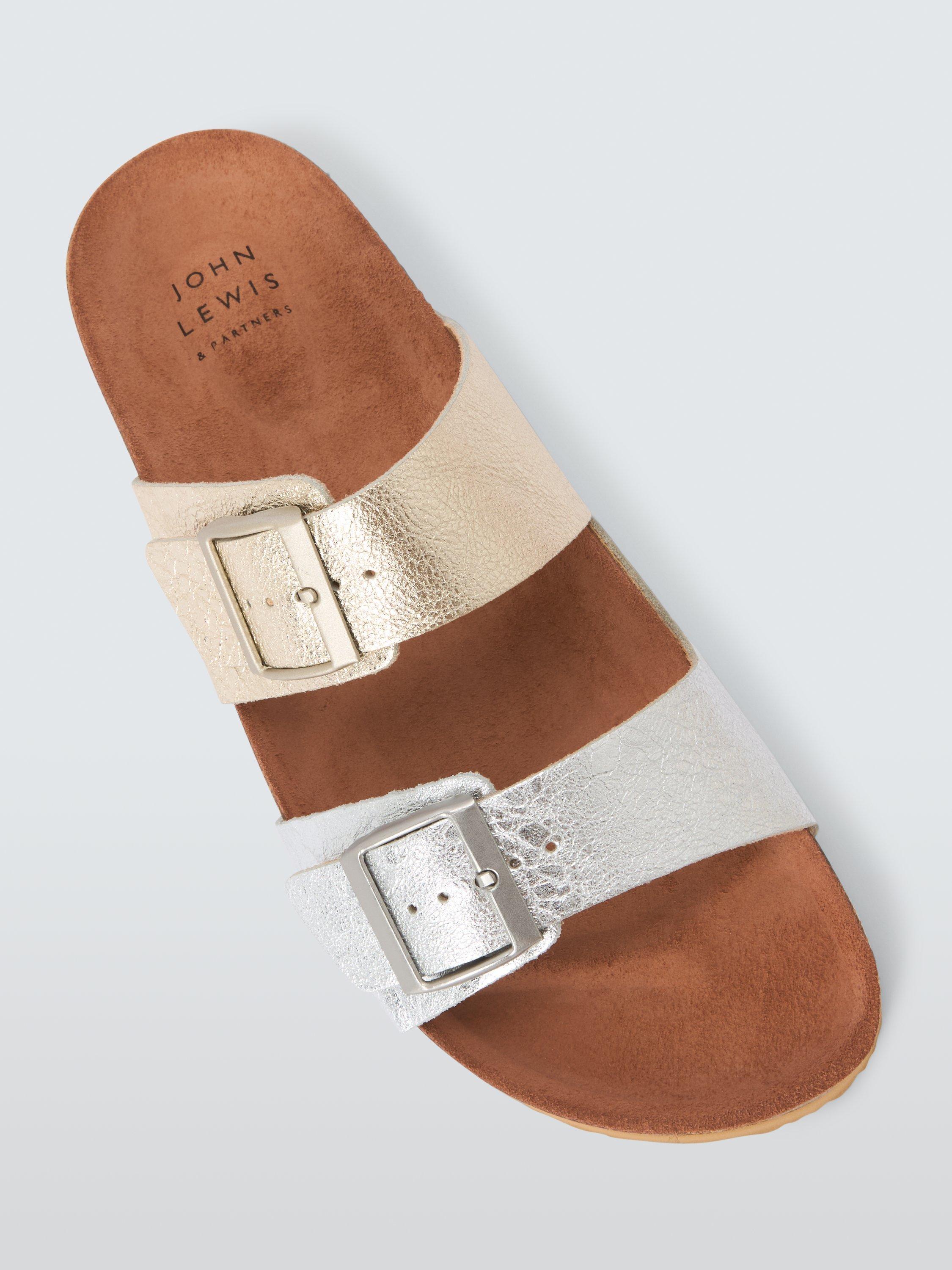 Product image 5 of 6, which shows John Lewis Lolly Leather Double Buckle Footbed Sandals, Metallic, 3
