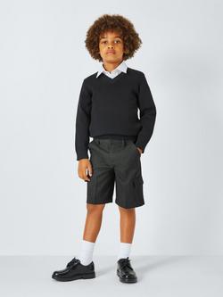 John Lewis Boys' Adjustable Waist Cargo School Shorts, Grey - view 2, Grey