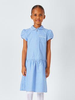 John Lewis Kids' Cotton Blend Gingham A-Line School Summer Dress, Blue