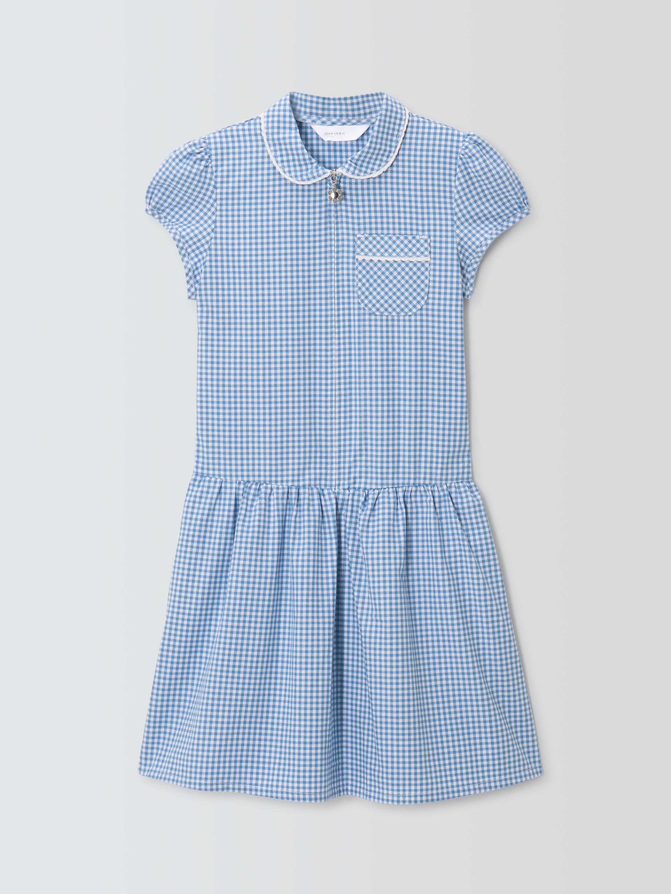 Product image 3 of 7, which shows John Lewis Kids' Cotton Blend Gingham A-Line School Summer Dress, Blue, 3 years
