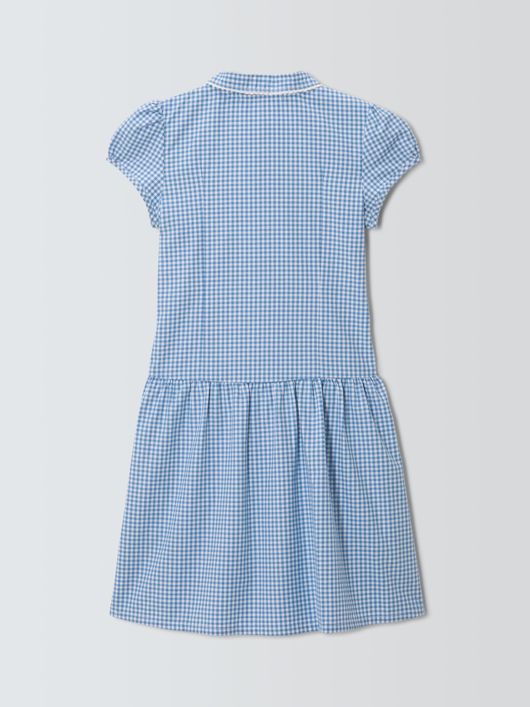 Product image 4 of 7, which shows John Lewis Kids' Cotton Blend Gingham A-Line School Summer Dress, Blue, 3 years