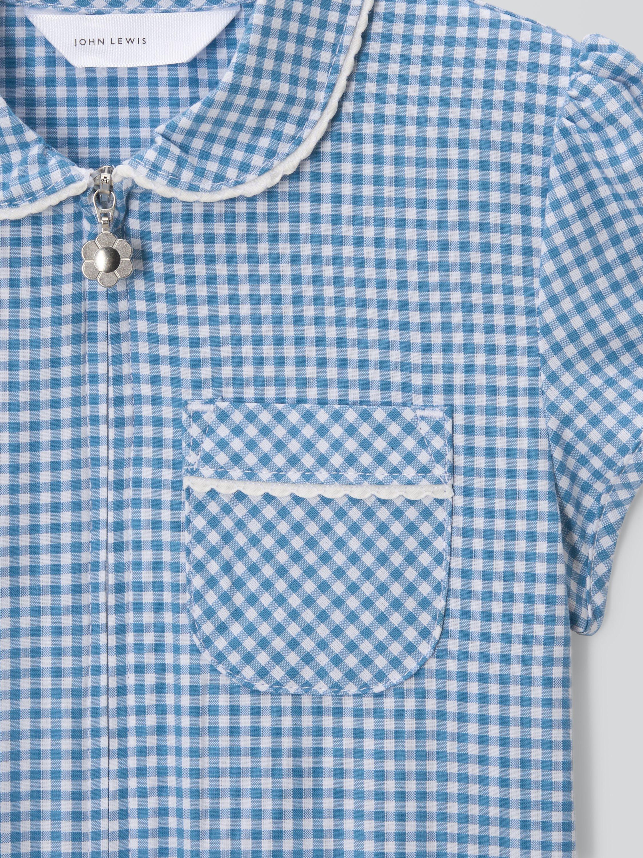 Product image 5 of 7, which shows John Lewis Kids' Cotton Blend Gingham A-Line School Summer Dress, Blue, 3 years